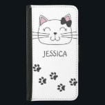 Cartoon kat met poten<br><div class="desc">Deze witte telefoonbehuizing is voorzien van een mooi cartoon kat met een schattig lintje op haar hoofd en een kleine poetsvoetafdruk legering. Gemakkelijk aanpasbaar door jouw naam toe te voegen.</div>