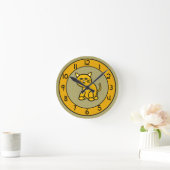 Cartoon Kat op Cute Gold Clock voor kinderen Ronde Klok (Huis)