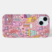 Cartoon kat plezier op roze Case-Mate iPhone case (Achterkant (horizontaal))