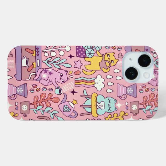 Cartoon kat plezier op roze Case-Mate iPhone case (Achterkant (horizontaal))