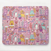 Cartoon kat plezier op roze muismat (Voorkant)