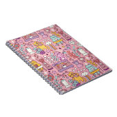 Cartoon kat plezier op roze notitieboek (Rechterzijde)