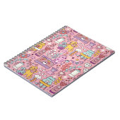 Cartoon kat plezier op roze notitieboek (Linkerzijde)