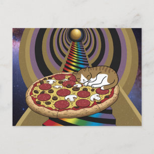Cartoon Kat Slapen op een pizza Briefkaart