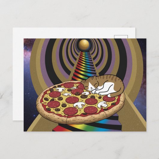 Cartoon Kat Slapen op een pizza Briefkaart (Voorkant / Achterkant)