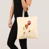 Cartoon Kat zuster met ballon Tote Bag (Voorkant (product))