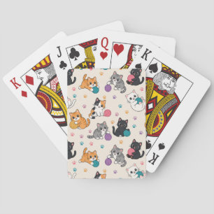 Cartoon katjes met garen pokerkaarten