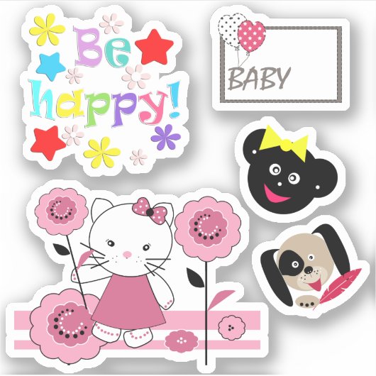 Cartoon kattekatje met baby sticker (Voorkant)