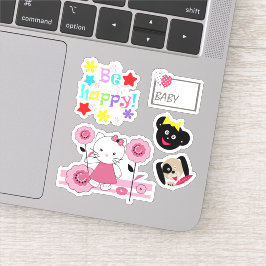 Cartoon kattekatje met baby sticker