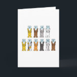 Cartoon katten blijven sterk stimuleren kaart<br><div class="desc">Twee rijen cartoon katten houden pastelblauwe kaarten vol letters die daarop duiden: "Blijf sterk".</div>