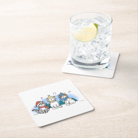 Cartoon Katten die kerstmanolen zingen Kartonnen Onderzetters (Insitu)