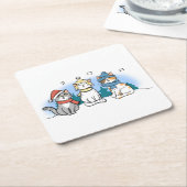 Cartoon Katten die kerstmanolen zingen Kartonnen Onderzetters (Schuin)