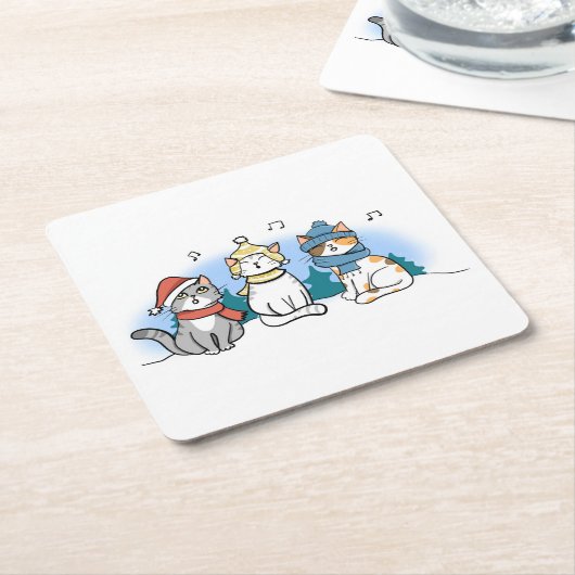 Cartoon Katten die kerstmanolen zingen Kartonnen Onderzetters (Schuin)