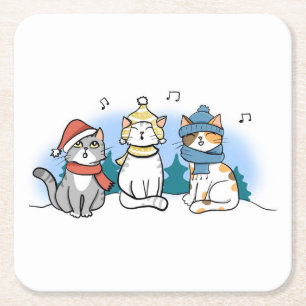 Cartoon Katten die kerstmanolen zingen Kartonnen Onderzetters