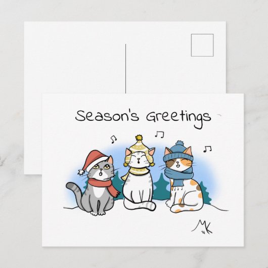 Cartoon Katten kerstcadeautjes voor zeehonden Feestdagenkaart (Voorkant / Achterkant)