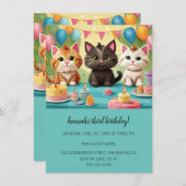 Cartoon Katten Kinder’ Gesponnen vogelfeest Kaart (Voorkant / Achterkant)