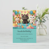 Cartoon Katten Kinder’ Gesponnen vogelfeest Kaart (Staand voorkant)