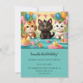 Cartoon Katten Kinder’ Gesponnen vogelfeest Kaart (Achterkant)