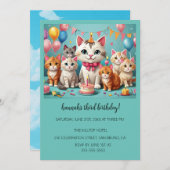 Cartoon Katten Kinder’ Gesponnen vogelfeest Kaart (Voorkant / Achterkant)