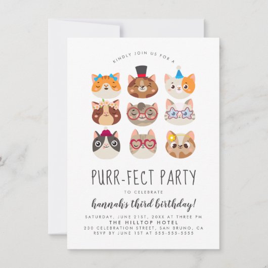 Cartoon Katten Kinder’ Gesponnen vogelfeest Kaart (Voorkant)