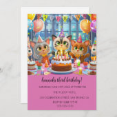Cartoon Katten Kinder’ Gesponnen vogelfeest Kaart (Voorkant / Achterkant)