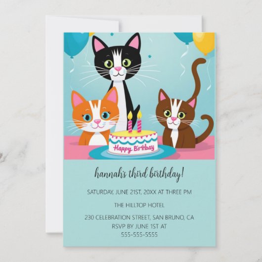 Cartoon Katten Kinder’ Gesponnen vogelfeest Kaart (Voorkant)