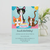 Cartoon Katten Kinder’ Gesponnen vogelfeest Kaart (Staand voorkant)