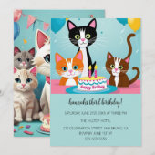 Cartoon Katten Kinder’ Gesponnen vogelfeest Kaart (Voorkant / Achterkant)