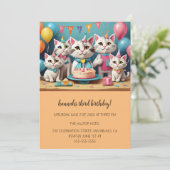 Cartoon Katten Kinder’ Gesponnen vogelfeest Kaart (Staand voorkant)