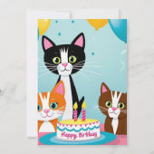 Cartoon Katten Kinder’ Gesponnen vogelfeest Kaart (Achterkant)