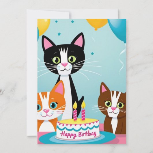 Cartoon Katten Kinder’ Gesponnen vogelfeest Kaart (Achterkant)