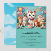 Cartoon Katten Kinder’ Gesponnen vogelfeest Kaart (Voorkant / Achterkant)