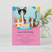 Cartoon Katten Kinder’ Gesponnen vogelfeest Kaart (Staand voorkant)