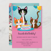 Cartoon Katten Kinder’ Gesponnen vogelfeest Kaart (Voorkant / Achterkant)