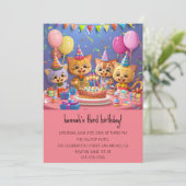 Cartoon Katten Kinder’ Gesponnen vogelfeest Kaart (Staand voorkant)