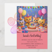 Cartoon Katten Kinder’ Gesponnen vogelfeest Kaart (Voorkant / Achterkant)