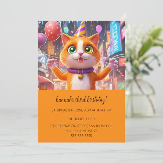 Cartoon Katten Kinder’ Gesponnen vogelfeest Kaart (Staand voorkant)