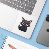 Cartoon kattenillustratie sticker (Laptop met iPhone)