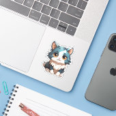 Cartoon kattenillustratie sticker (Laptop met iPhone)