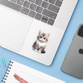 Cartoon kattenillustratie sticker (Laptop met iPhone)