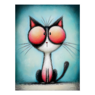 Cartoon Katze mit riesigen roten Augen Perfect Poster