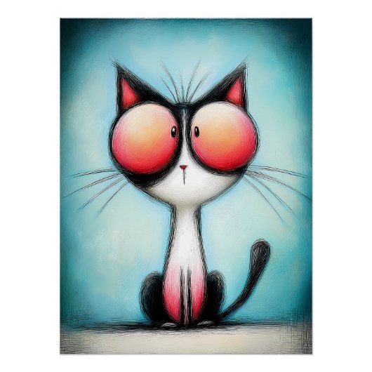 Cartoon Katze mit riesigen roten Augen Perfect Poster (Voorkant)