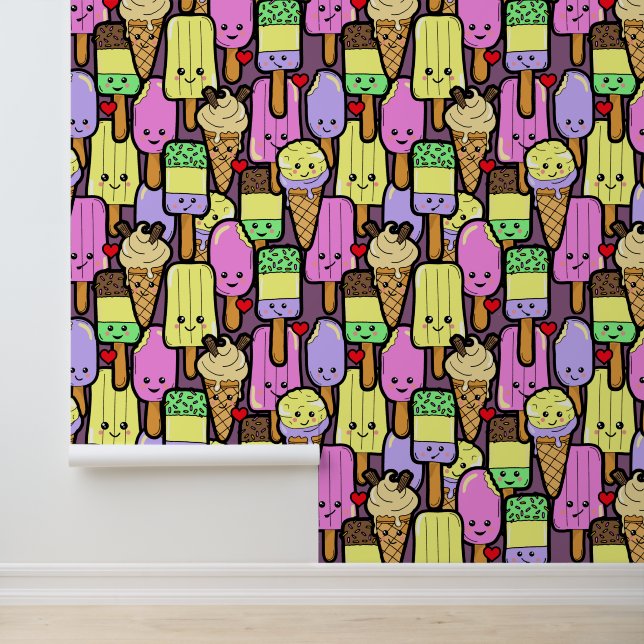 Cartoon Kawaii Food Characters Kinder Slaapkamer Behang (Applicatie)