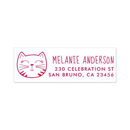 Cartoon Kawaii kat aangepaste naam & retour adres Zelfinktende Stempel (Design)