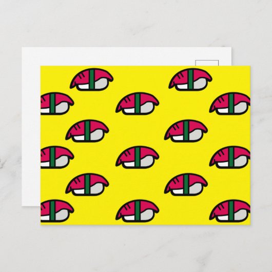 Cartoon Kawaii Sushi, Visrijst en zeewier Briefkaa Briefkaart (Voorkant / Achterkant)