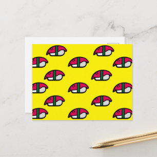 Cartoon Kawaii Sushi, Visrijst en zeewier Briefkaa Briefkaart