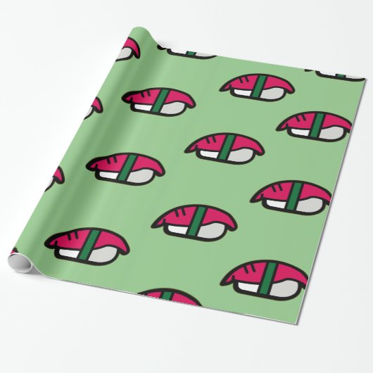Cartoon Kawaii Sushi, visrijst en zeewier Cadeaupapier (Uitgerold)