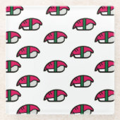 Cartoon Kawaii Sushi, visrijst en zeewier Glazen Onderzetter (Voorkant)