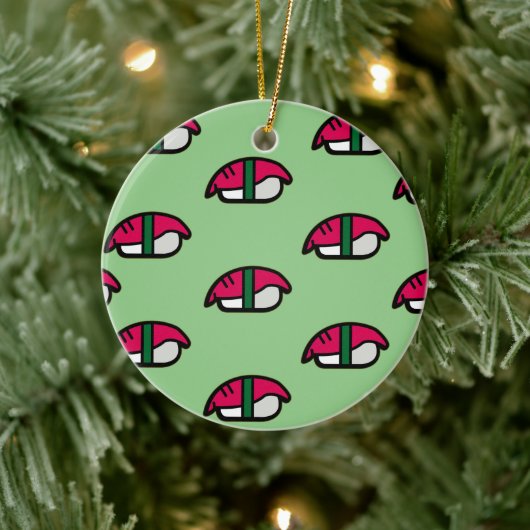 Cartoon Kawaii Sushi, visrijst en zeewier keramiek Keramisch Ornament (Boom)