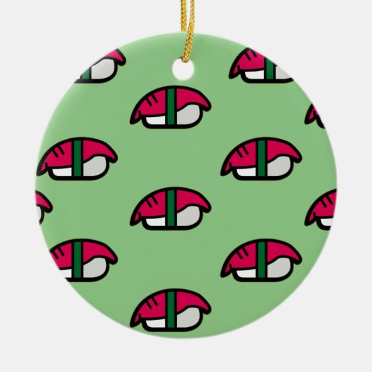 Cartoon Kawaii Sushi, visrijst en zeewier keramiek Keramisch Ornament (Voorkant)